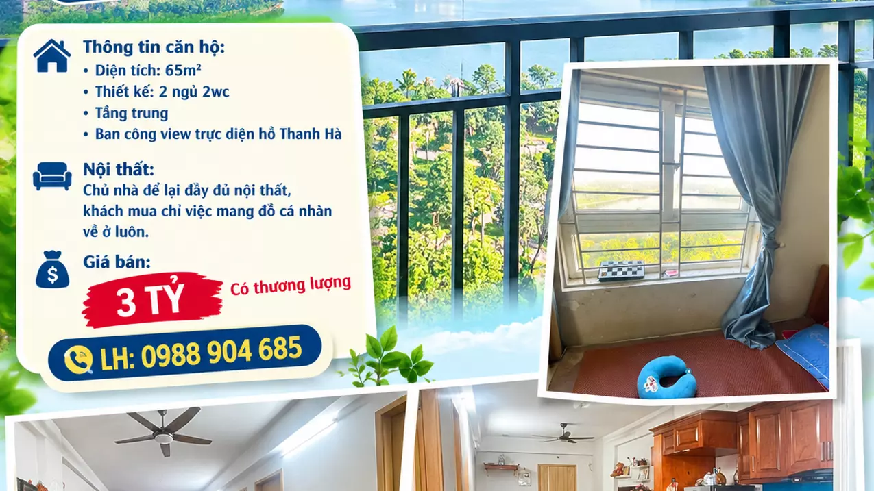 Bán Nhanh Căn 2 Ngủ View Trực Diện Hồ Thanh Hà Giá 3 Tỷ-anh-1