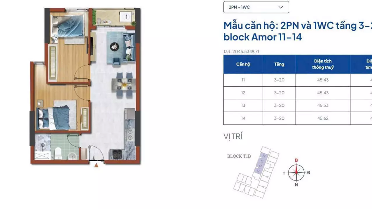 ???? CẦN BÁN 2PN – 1WC | 49M² | TẦNG TRUNG THÁP T1B | VIEW NỘI KHU-anh-2
