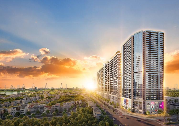 Phối cảnh dự án Noble Crystal với 5 tòa tháp thuộc KĐT Nam Thăng Long – Ciputra. Ảnh: Sunshine Group